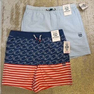PARTY PANTS Boys Swim Trunks Bundle NWT Medium Seersucker/Finner II 4th Of July